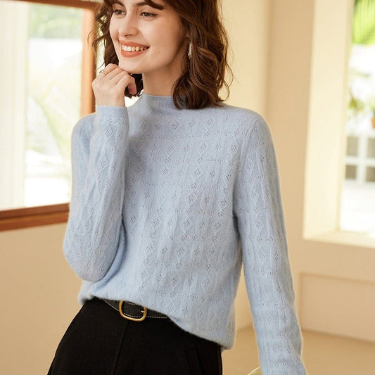 Women's Mock Neck Cashmere Sweater Cut-out Solid 100% Cashmere Pullover - slipintosoft