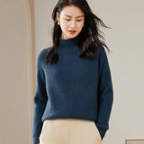Women's Mock Neck Cashmere Sweater Solid Rib-Knit Pullover Tops - slipintosoft