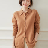Women's Polo Cashmere Cardigans Solid Cashmere Button-down Outwear - slipintosoft