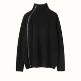 Women's Sideling Zip-up Cashmere Sweater Knitted Turtleneck Cashmere Pullover - slipintosoft