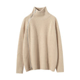Women's Sideling Zip-up Cashmere Sweater Knitted Turtleneck Cashmere Pullover - slipintosoft