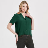 Womens Silk Blouse Shirt Short Sleeve Silk Lady Shirt Blouse Tops - slipintosoft