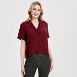 Womens Silk Blouse Shirt Short Sleeve Silk Lady Shirt Blouse Tops