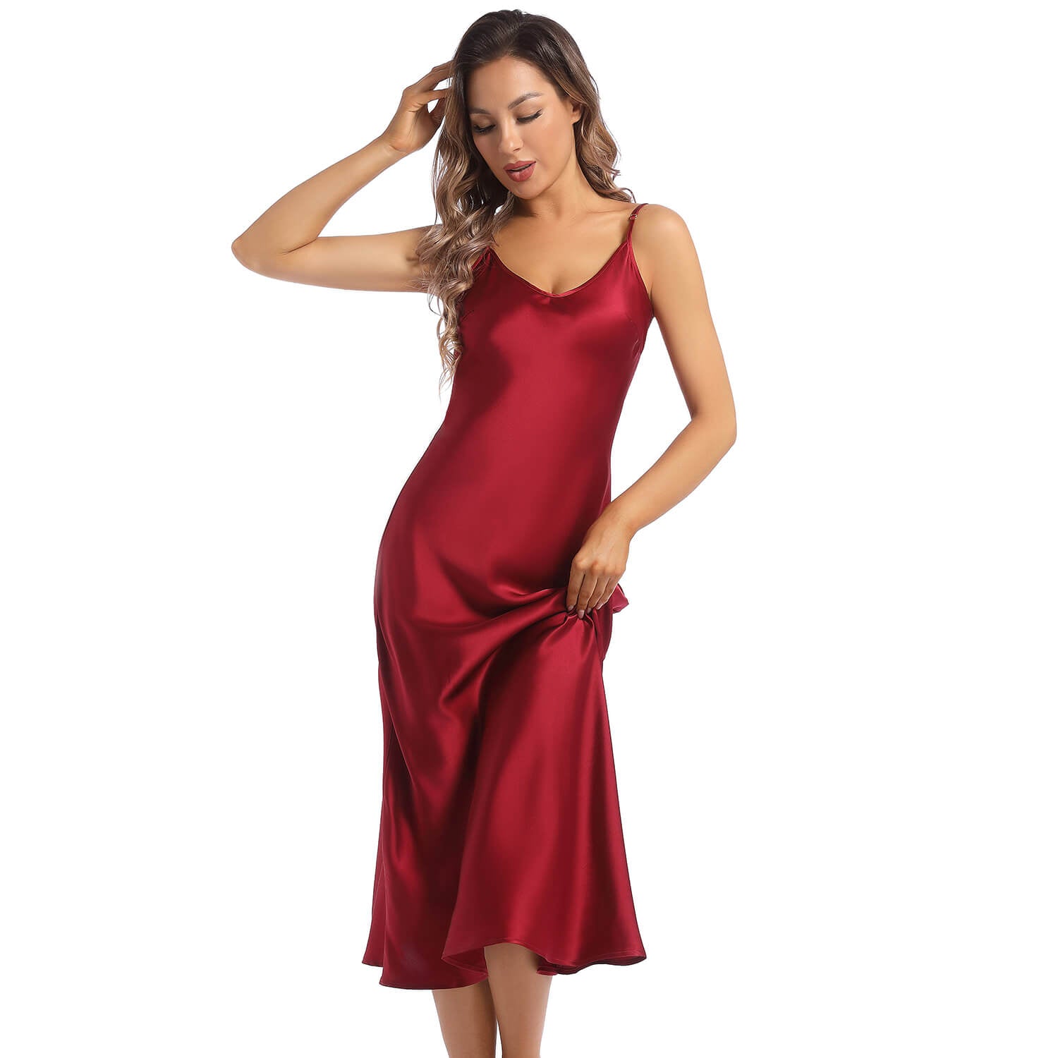 Women's Silk Nightgown Full Length Ladies Nightdress V Necked Long Silk Nightgowns - slipintosoft
