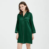 Womens Silk Sleep Shirt Silk Long Sleeve Nightshirt Button Down Silk Pajama Top Dress