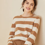 Women's Stripe Cashmere Sweater Long Sleeve Pullover Cashmere Sweater - slipintosoft