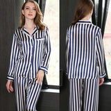 Womens Striped Long Sleeve Silk Pajamas Set - slipintosoft