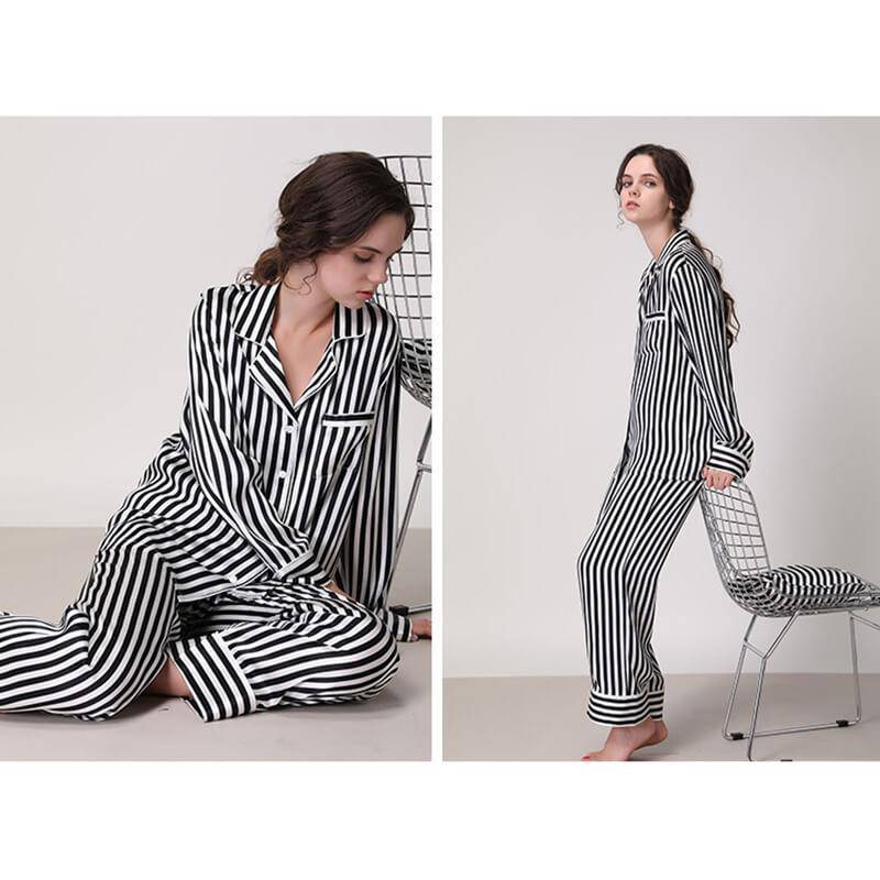 Womens Silk Striped Pajama Sets  Silk pajamas women, Silk pajama set,  Pajamas women