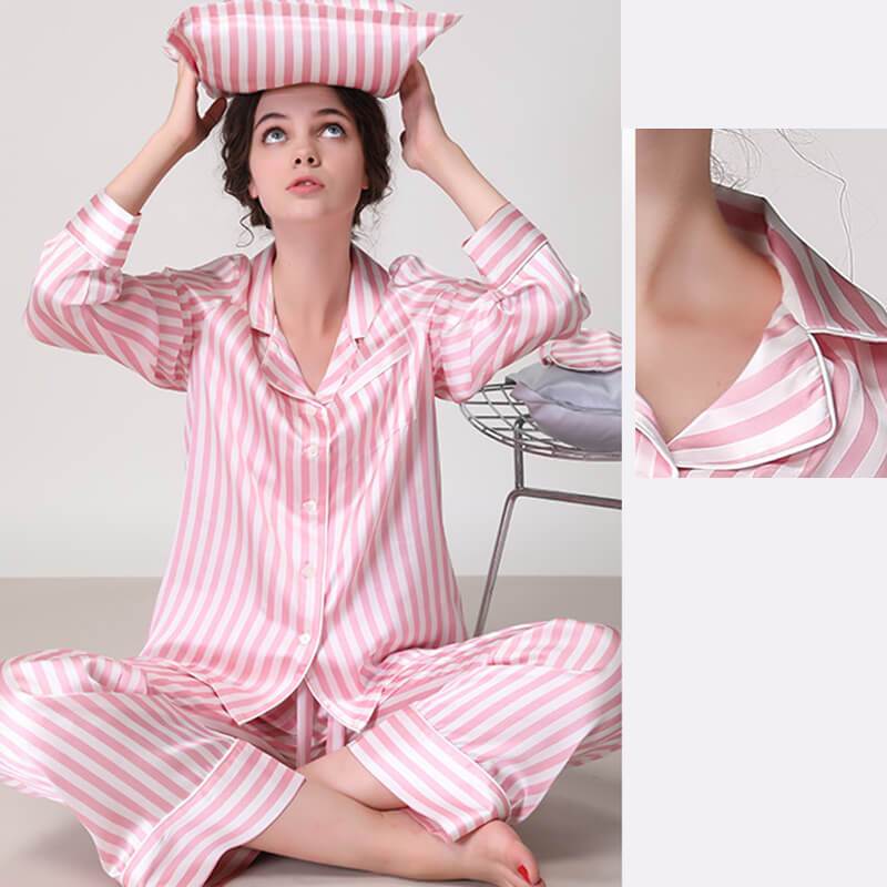 Short-sleeved striped pink 100% cotton pyjamas