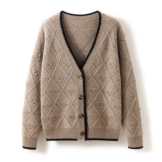 Women's Trimming Cashmere Cardigans Cut-out Cashmere Sweater Coat - slipintosoft