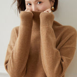 Women's Turtleneck Cashmere Sweater Long Sleeves Pullover Jumper Tops - slipintosoft