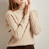 Women's Turtleneck Cashmere Sweater Slim Fit Basic Solid Cashmere Pullover - slipintosoft