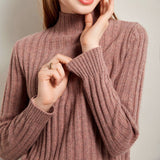 Women's Turtleneck Cashmere Sweater Slim Fit Basic Solid Cashmere Pullover - slipintosoft