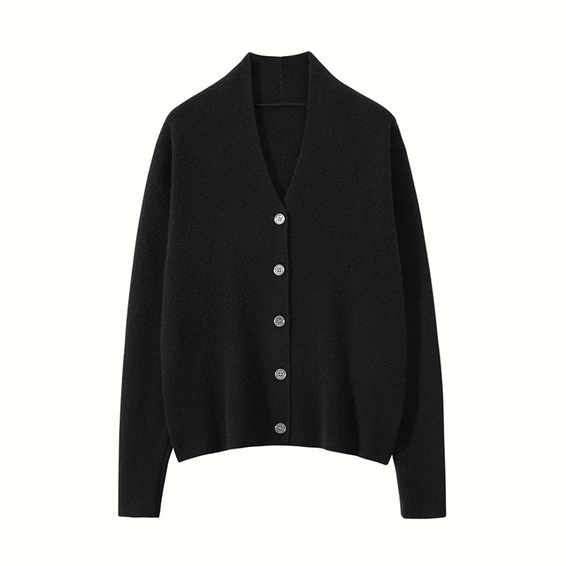 Women's V Neck Cashmere Cardigans Button-down Solid Cashmere Coat - slipintosoft