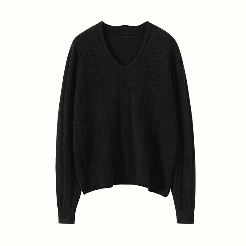 Women's V Neck Cashmere Sweater Basic Long Sleeve Solid Cashmere Pullover - slipintosoft