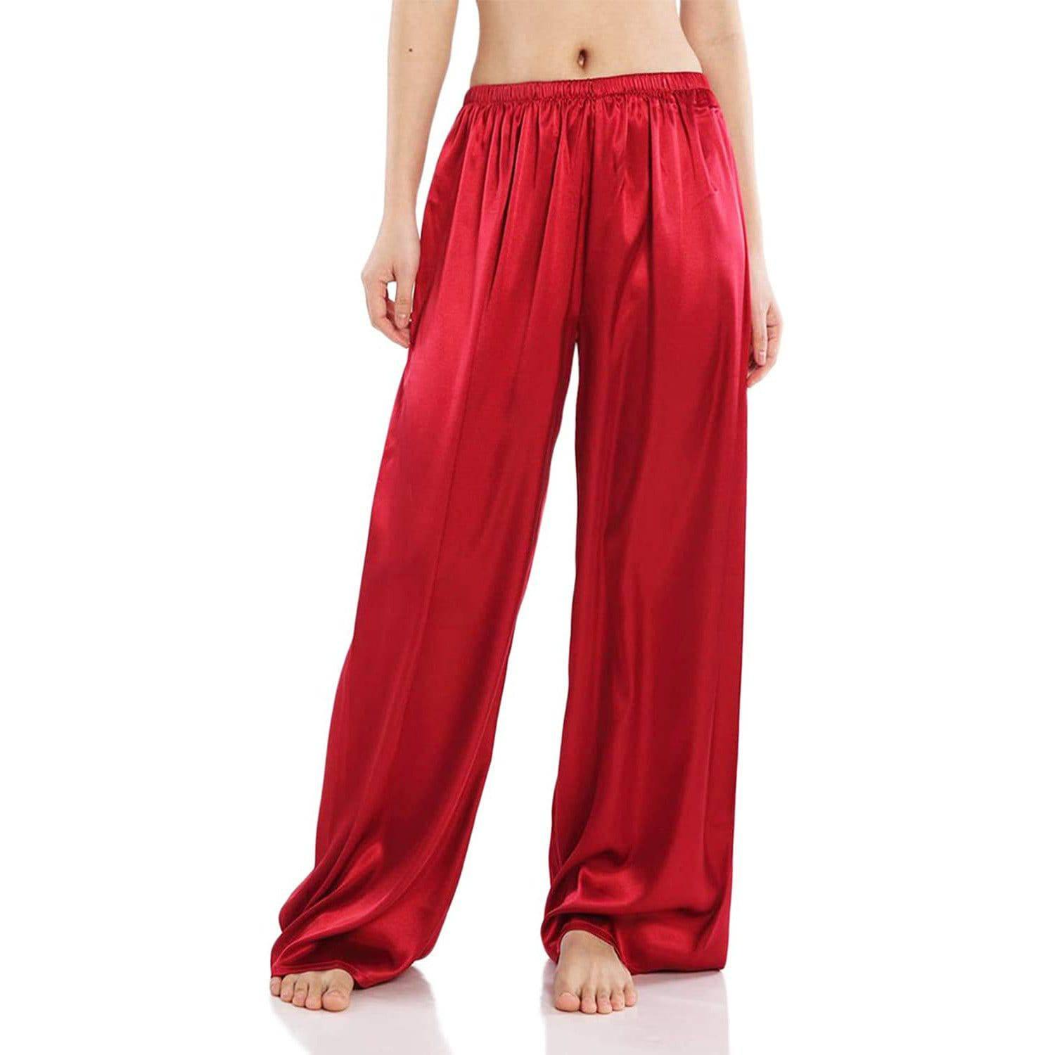 Womens Wide Leg Silk Pajama Pants Silk Casual Loose Elastic Waist Loun