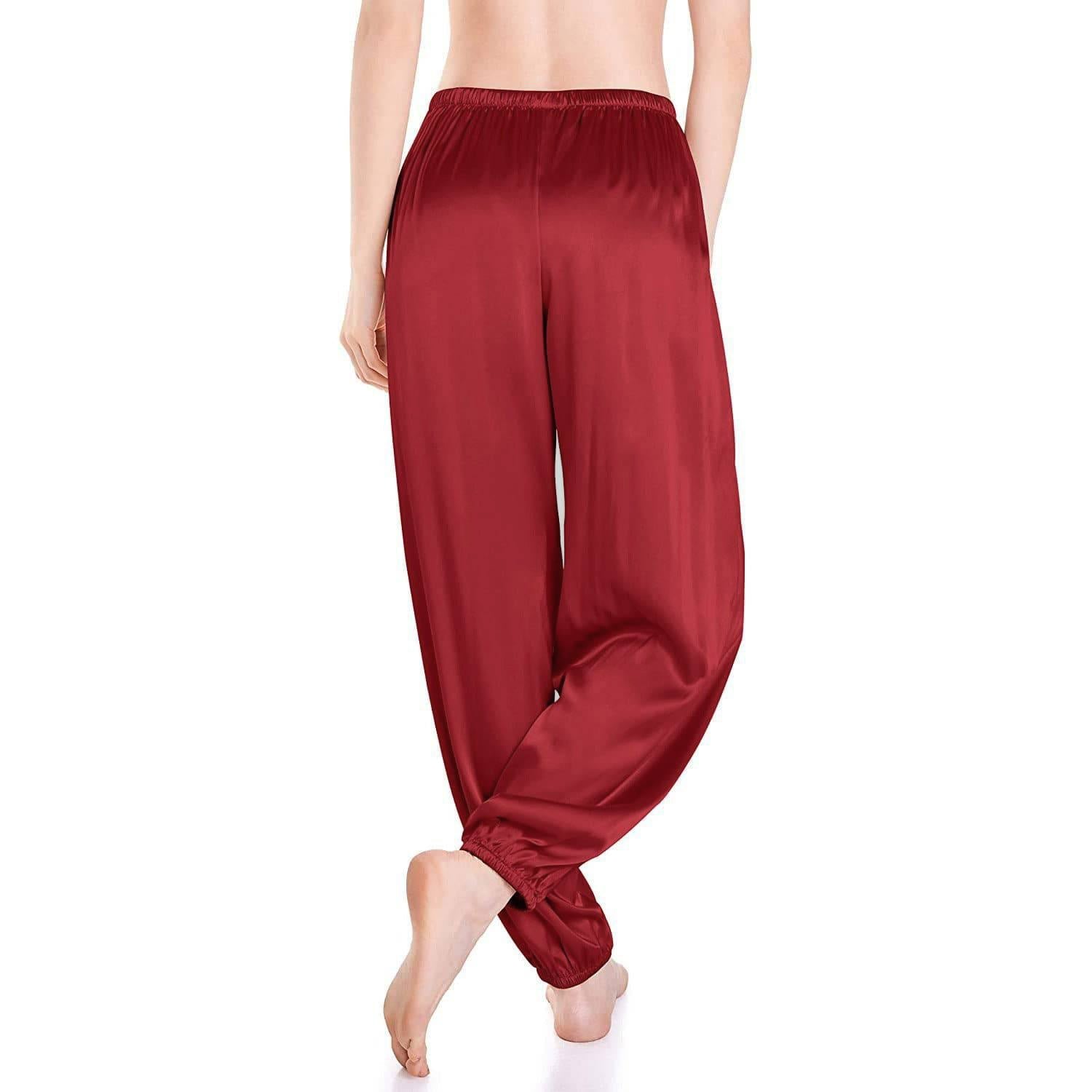 ZEEREE Womens Wide Leg Pajama Pants Satin Silk Long Sleep Trousers