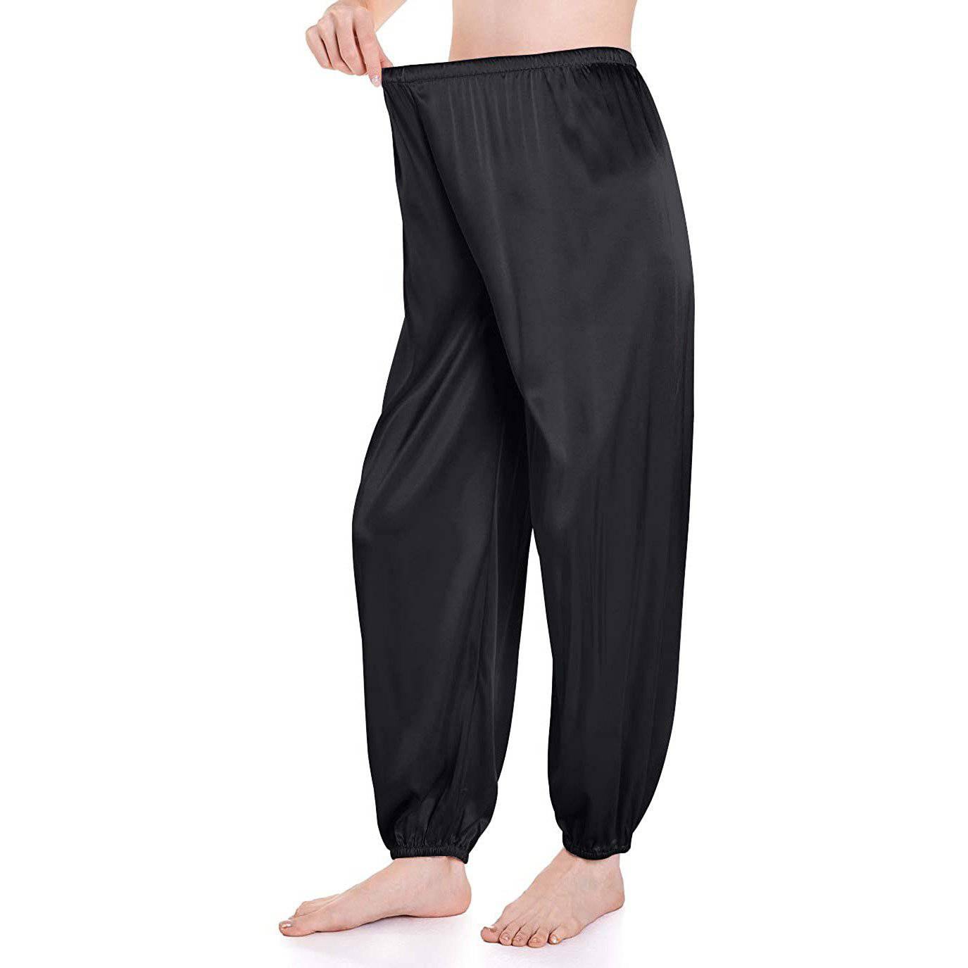 Womens Wide Leg Silk Pajama Pants Silk Loose Elastic Waist Stretch cuffs  Lounge Pants