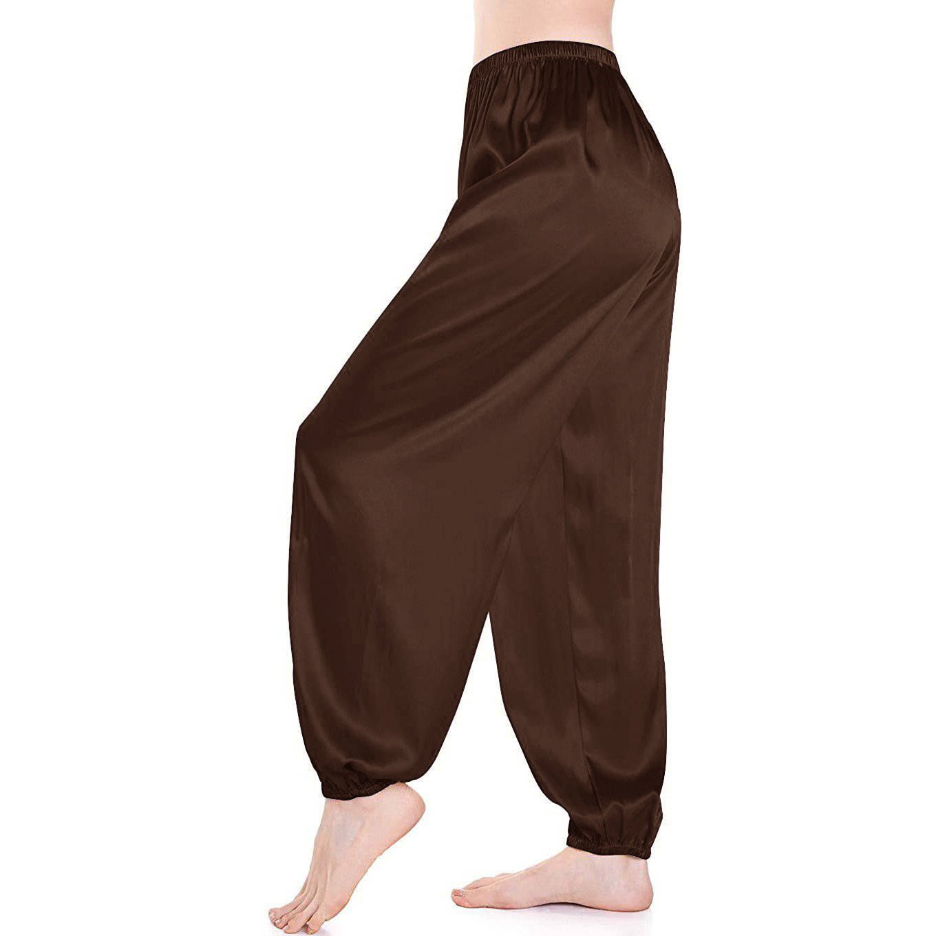 Womens Wide Leg Silk Pajama Pants Silk Loose Elastic Waist Stretch cuf